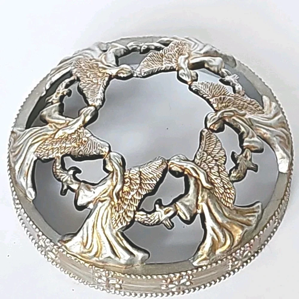 Vintage Angel Circle Candle Topper Silver Gold Tone Snowflake Rim‎ Holiday Decor